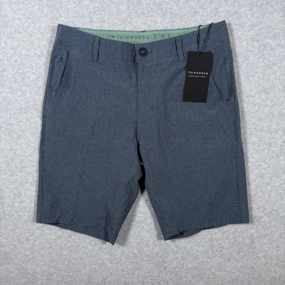 7 Diamonds Aeroplane Performance Shorts Mens 29 Navy Blue Heather Stretch NWT